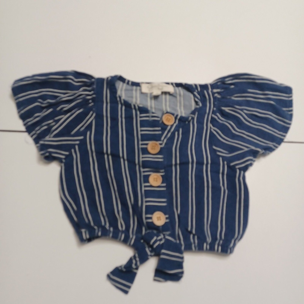 Jessica Simpson Shirt Baby Girl 12M Tank Top Crop Blue Vertical Stripe Boho Bow